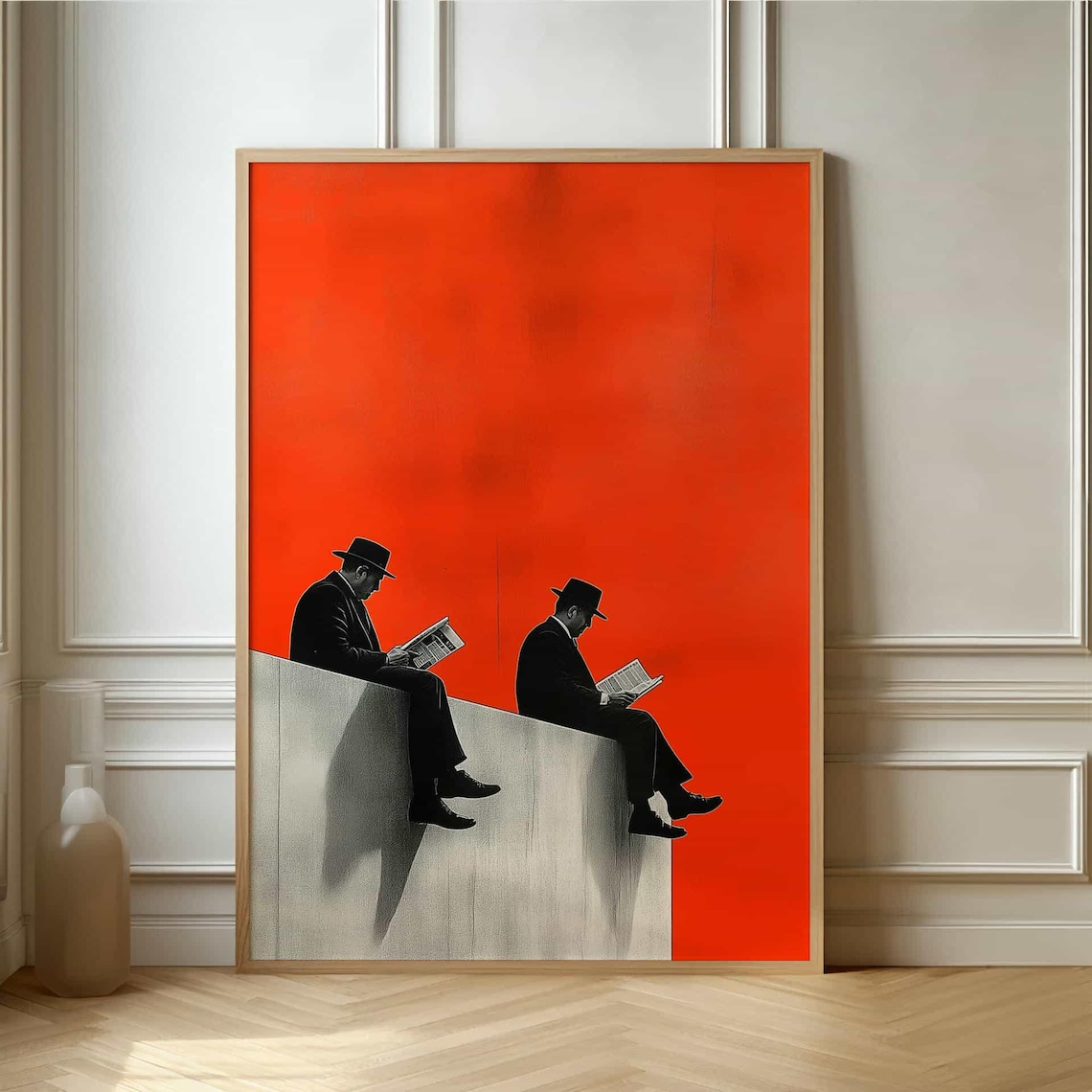 Retro Surrealism Men On Edge Living Room Art Print