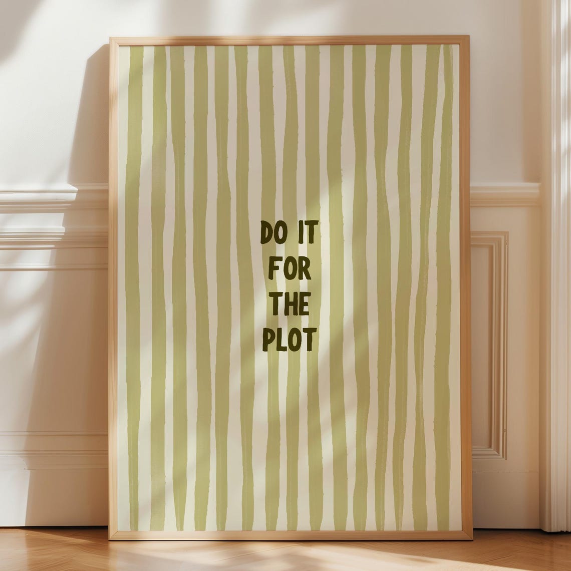 Do It For The Plot Retro Green Stripe Print Pink Trendy Wall Art Apartment Manifestation Affirmation Poster
