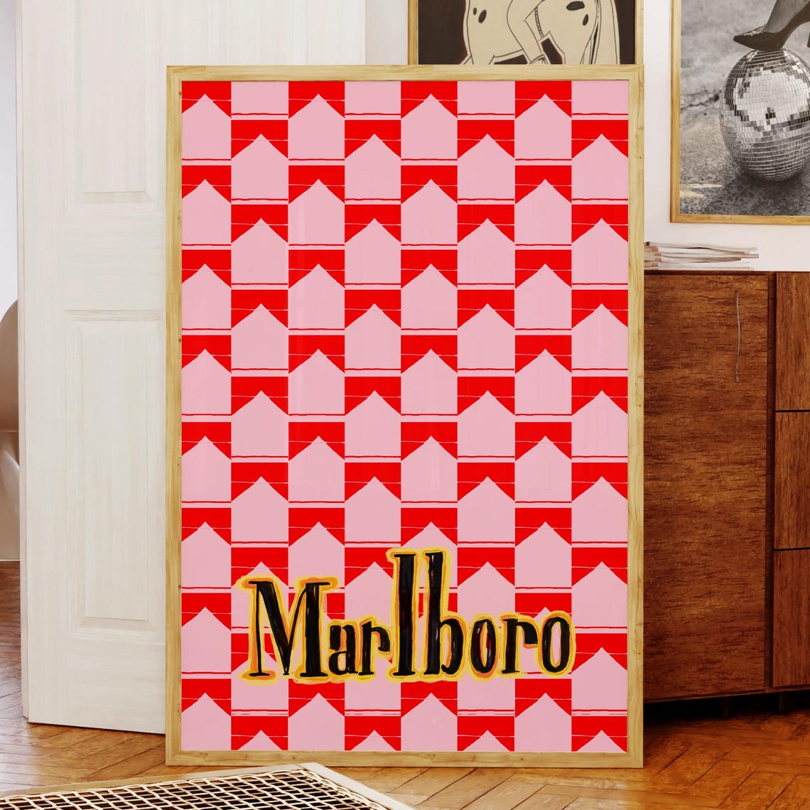 Marlboro Matchstick Chevron Pattern Pink Retro Bedroom Poster