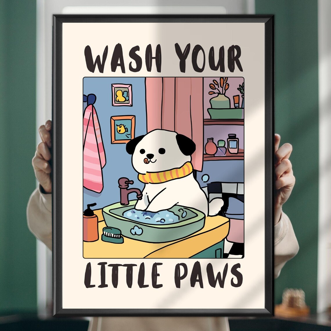 Wash Your Little Paws Dog Bathroom Art Print