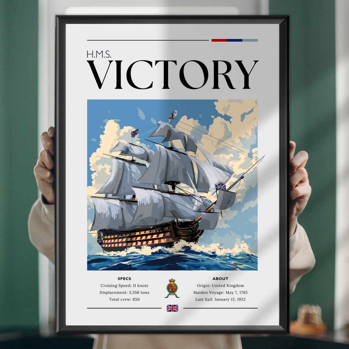 HMS Victory British Warship Specs Nautical Maritime Art Poster