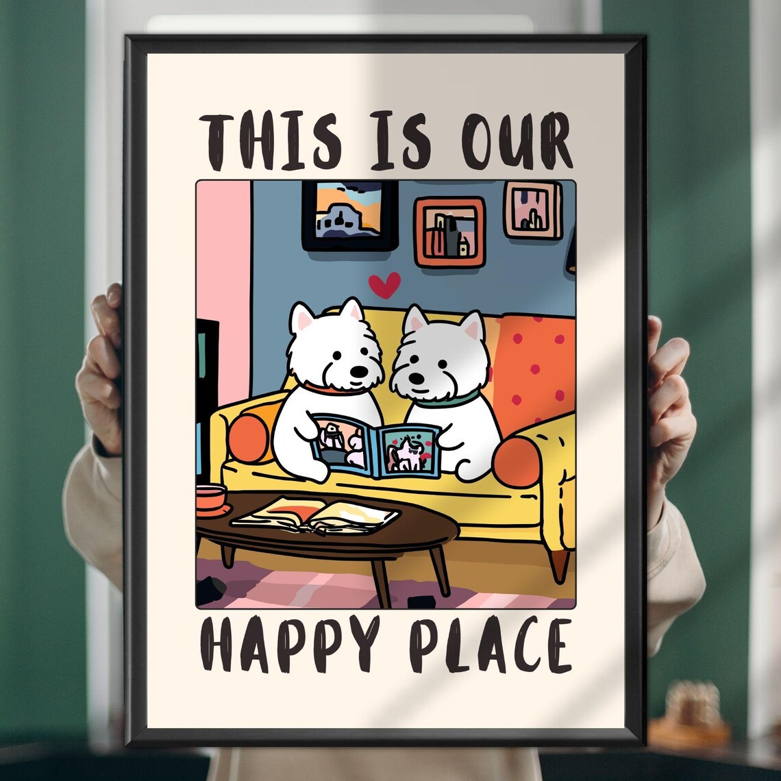 This Is Our Happy Place Dog Couple Reading Cartoon Animal Poster