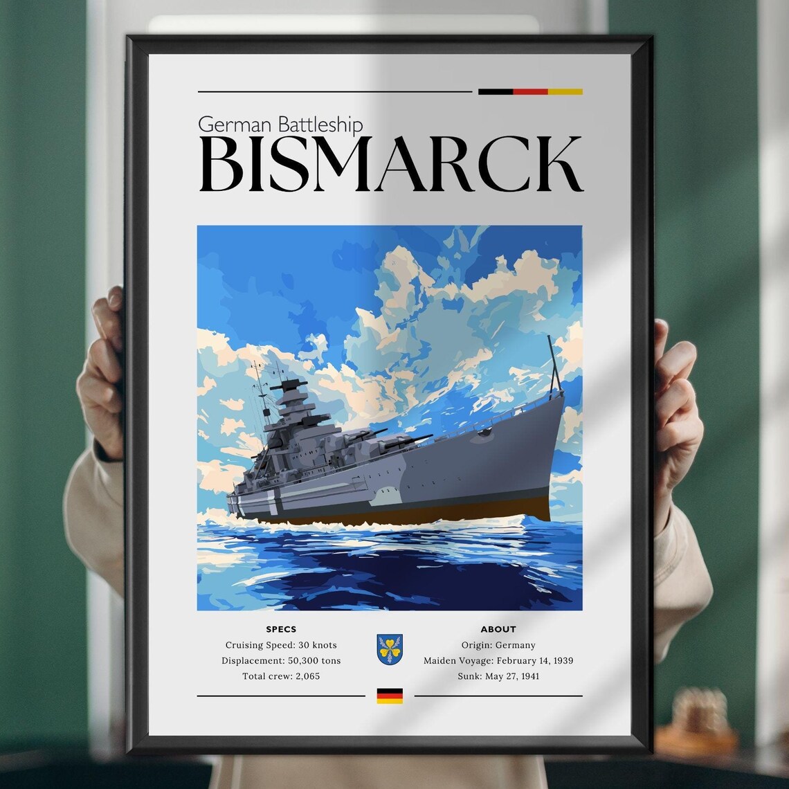 German Battleship Bismarck Maritime Travel Poster