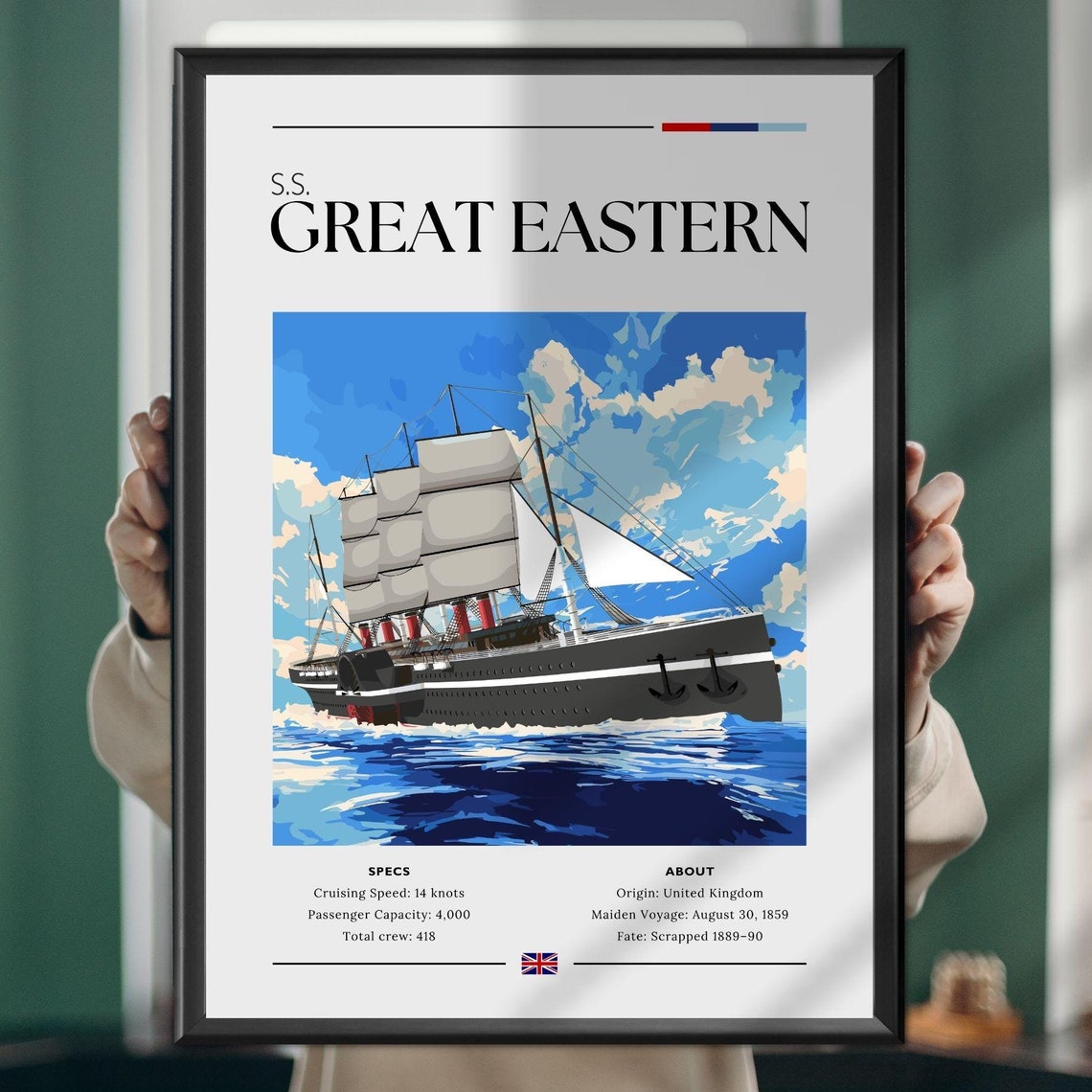 SS Great Eastern Historic Ocean Liner Ship Spec Sheet Poster