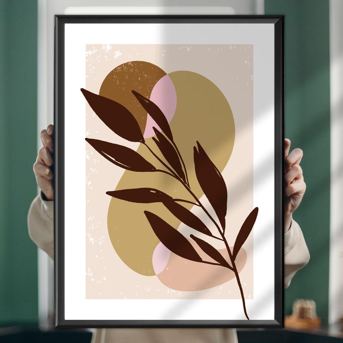 Boho Branch Botanical Abstract Beige Circles Minimalist Wall Art