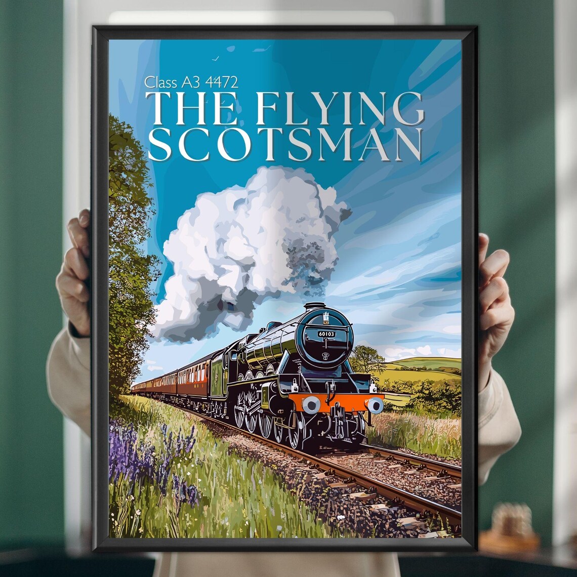 Flying Scotsman Class A3 4472 Steam Locomotive Countryside Art Poster