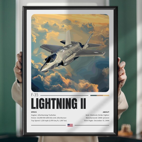 F-35 Lightning II Stealth Fighter Jet Specs Military Aircraft Poster