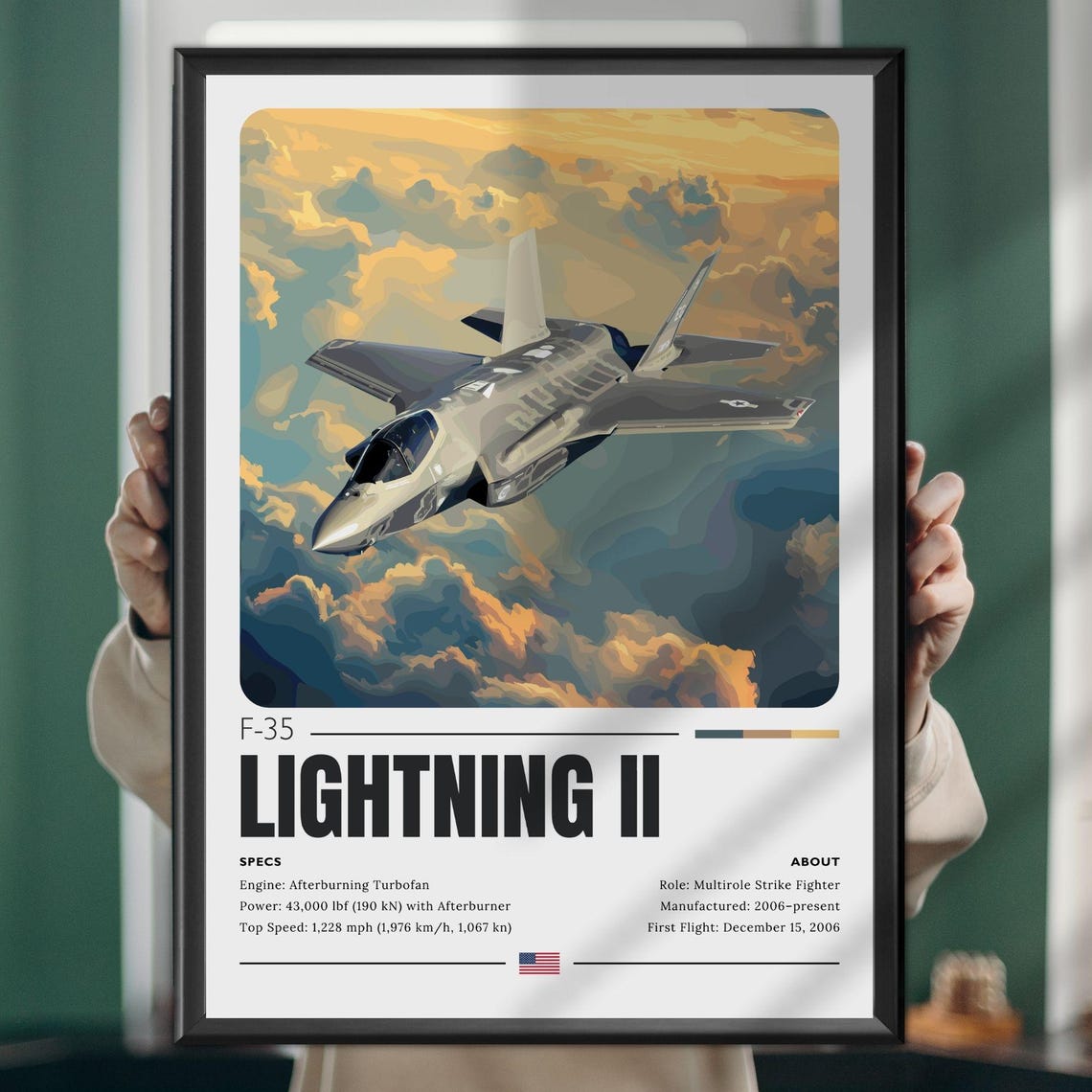 F-35 Lightning II Stealth Fighter Jet Specs Military Aircraft Poster