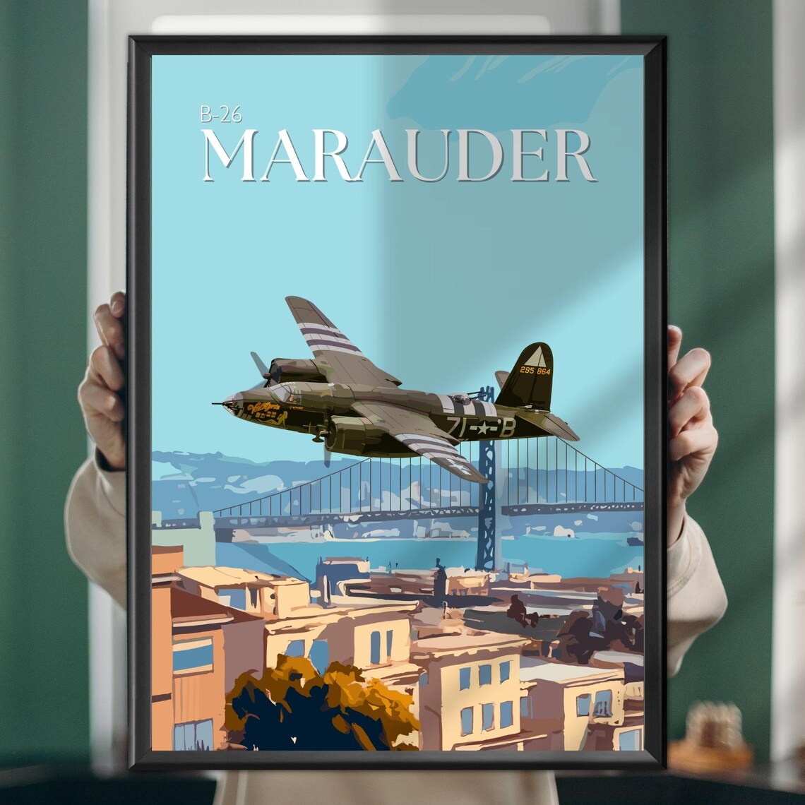 B26 Marauder Over San Francisco WWII Aviation Art Print