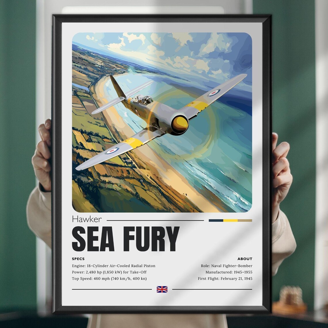Hawker Sea Fury British Naval Fighter Bomber Aviation Specs Poster