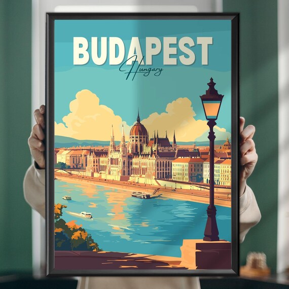 Budapest Hungary Parliament Danube River Vintage Travel Poster