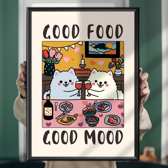 Good Food Mood Dog Poster Funny Kitchen Wall Art Cute Quote Print Lover Gift Pet Decor