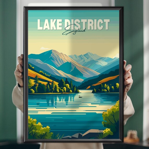 Lake District England Still Mountain Lake Vintage Travel Poster