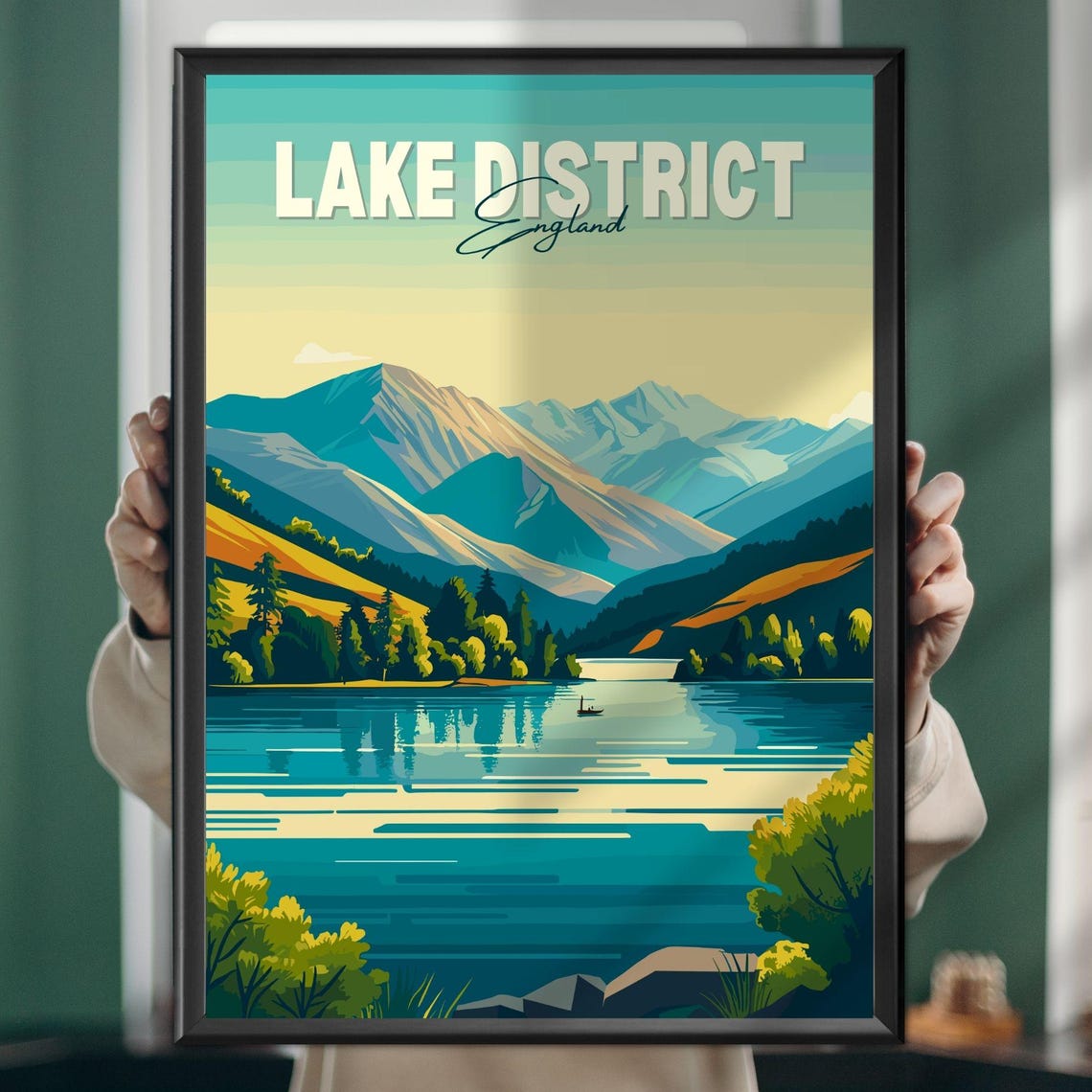 Lake District England Still Mountain Lake Vintage Travel Poster