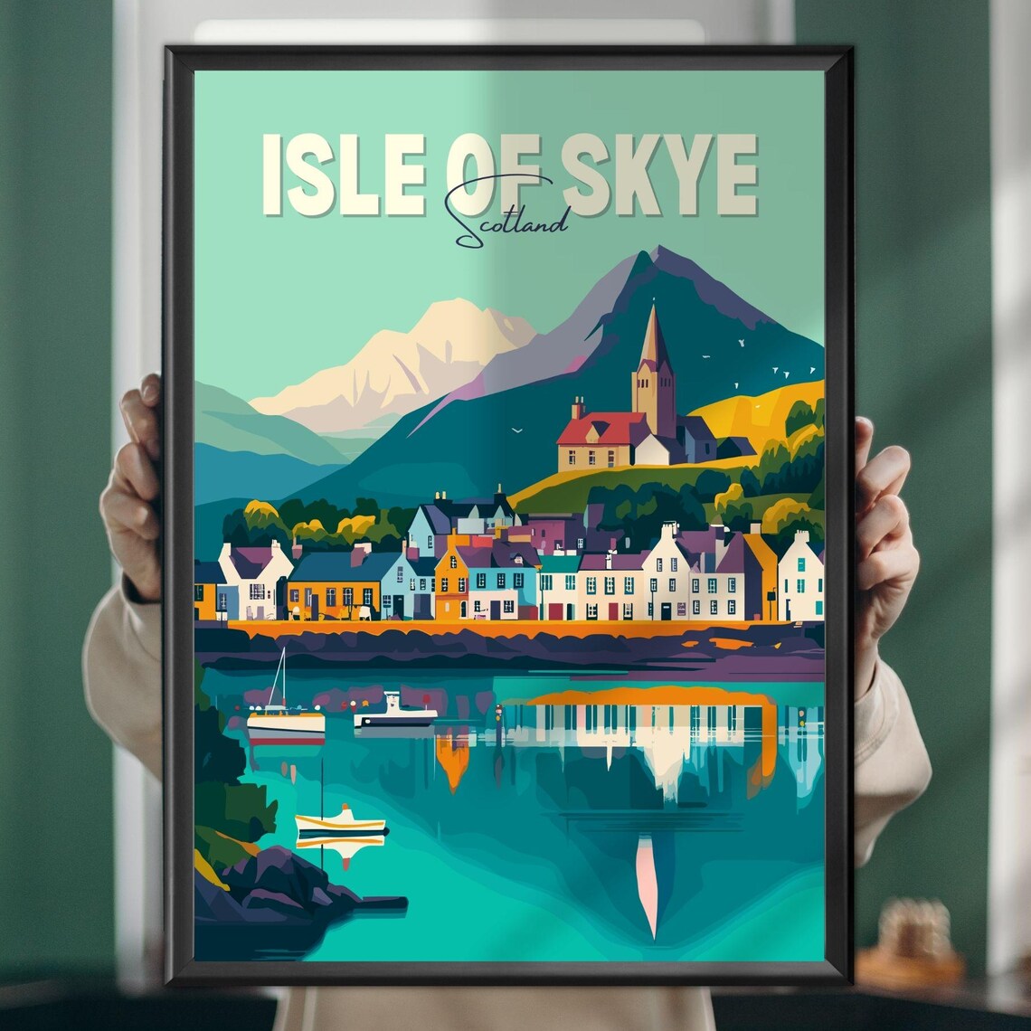 Isle Of Skye Scotland Portree Colorful Harbor Village Travel Poster