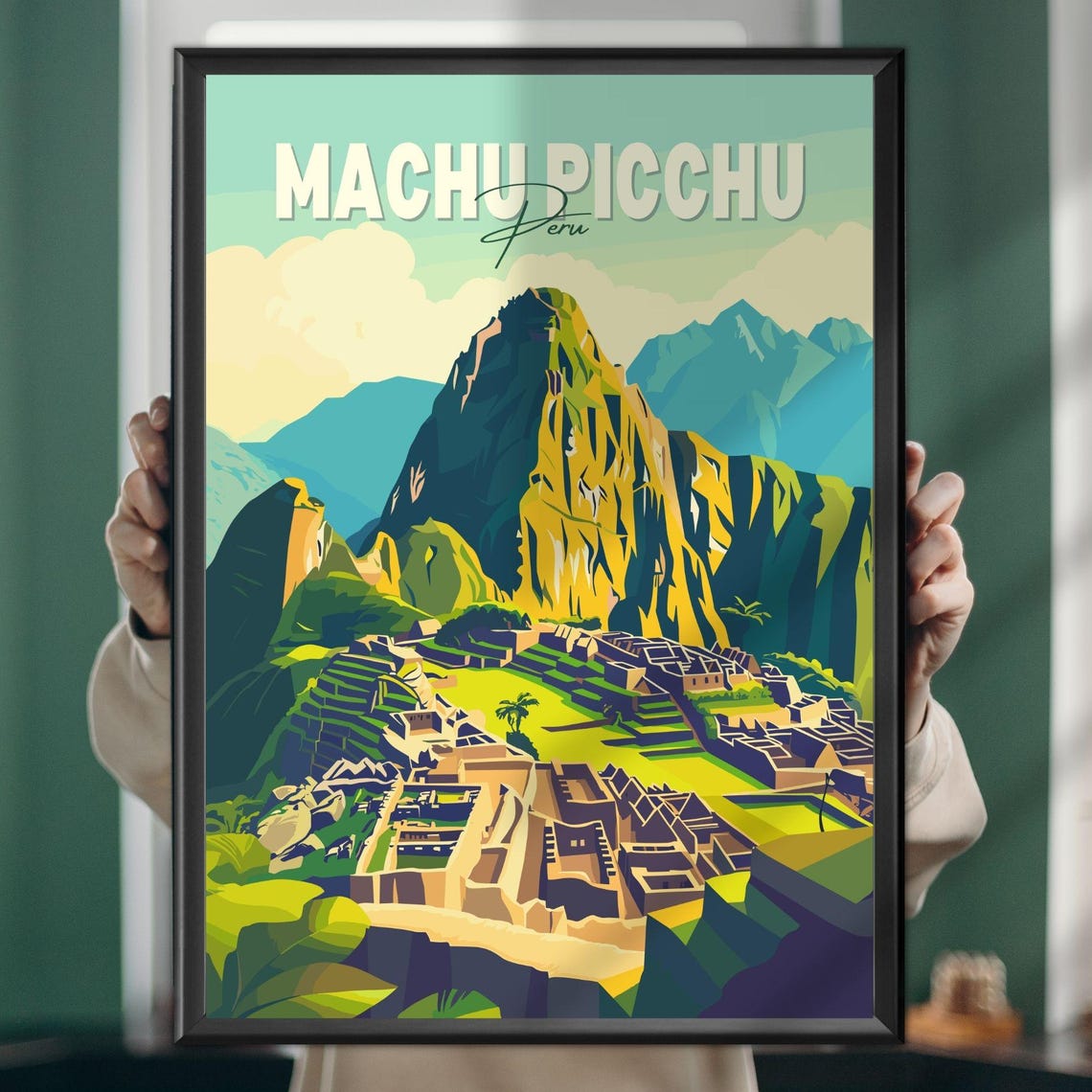 Machu Picchu Peru Ancient Ruins Mountain Vintage Travel Poster