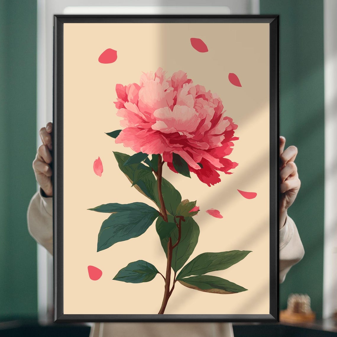 Pink Peony Bloom Botanical Illustration Elegant Floral Art Poster