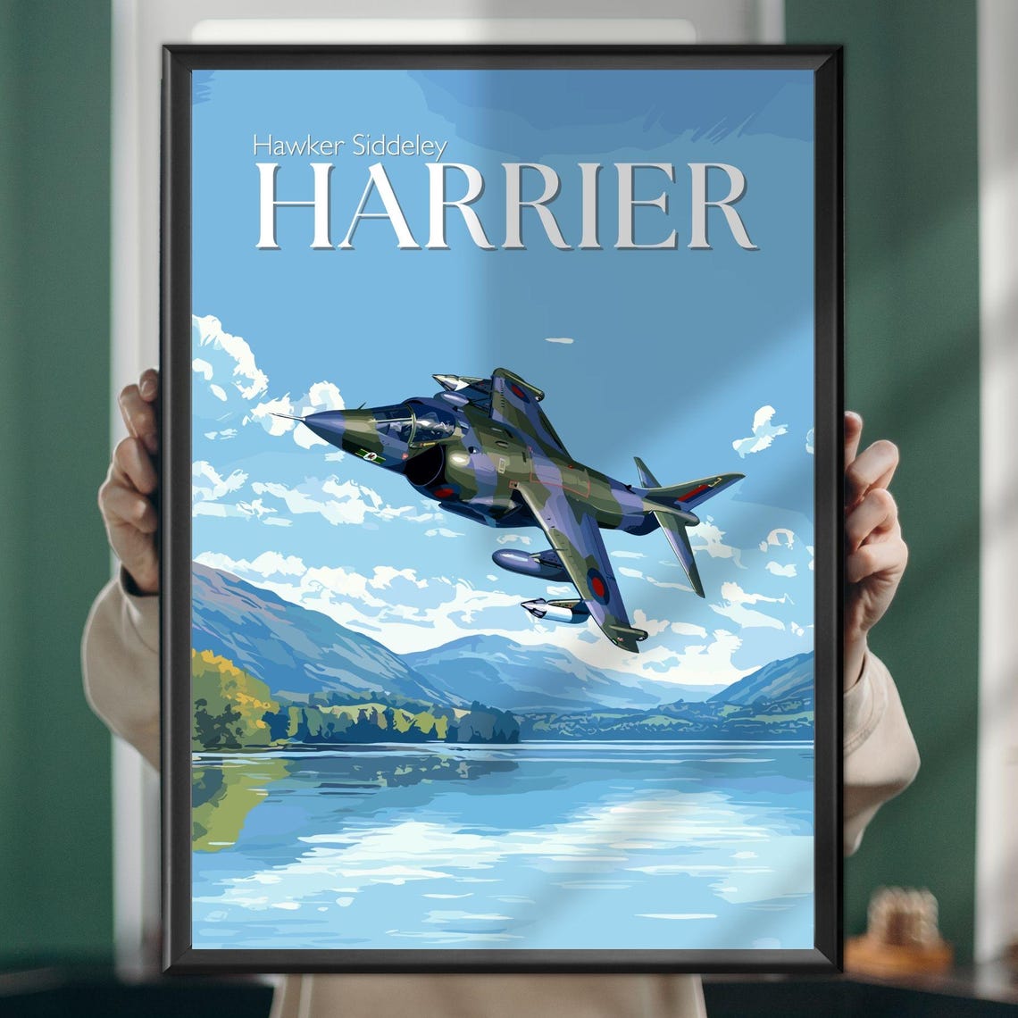 Hawker Siddeley Harrier Jet Over Lake District Aviation Poster