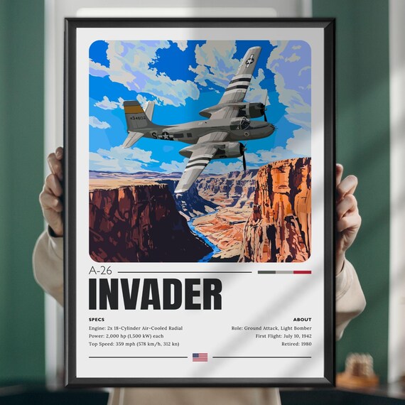A-26 Invader Ground Attack Aircraft Specs Aviation Art Poster