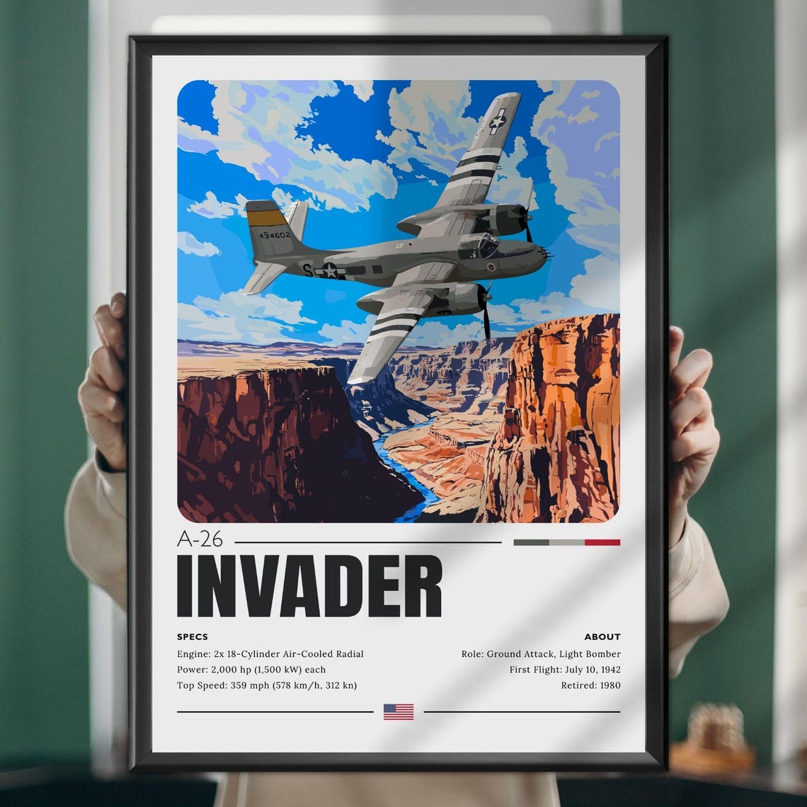 A-26 Invader Ground Attack Aircraft Specs Aviation Art Poster