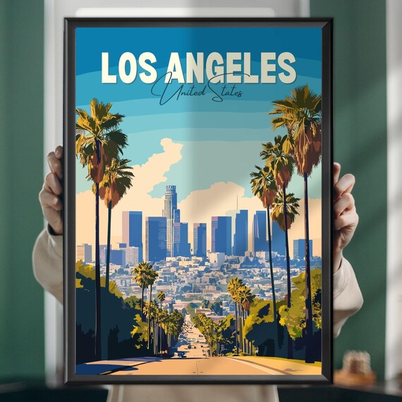 Los Angeles California Downtown Skyline Palm Boulevard Travel Poster