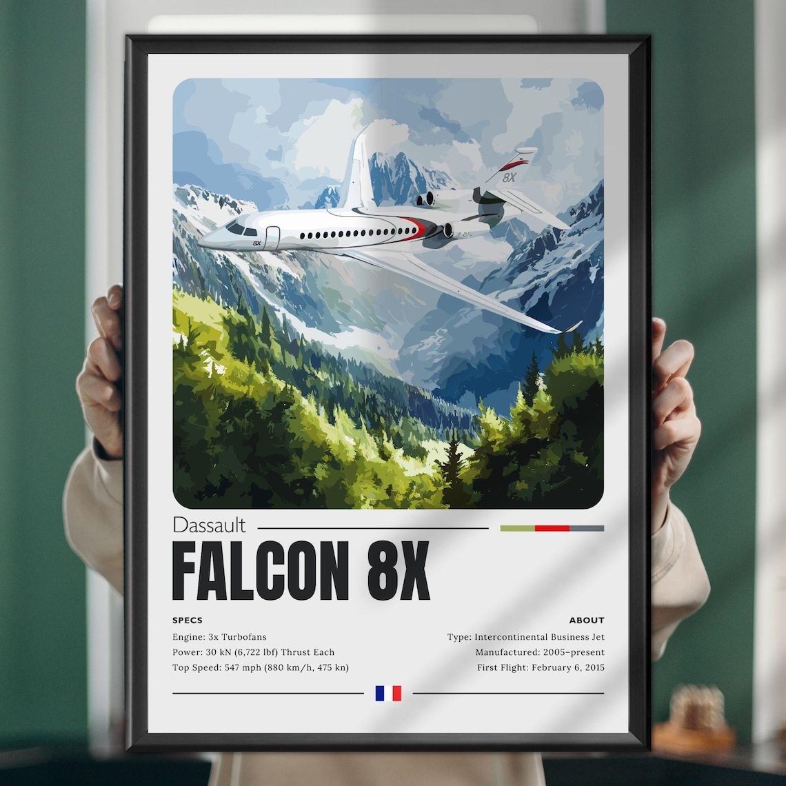 Dassault Falcon 8x Jet Poster, Aviation Art Print