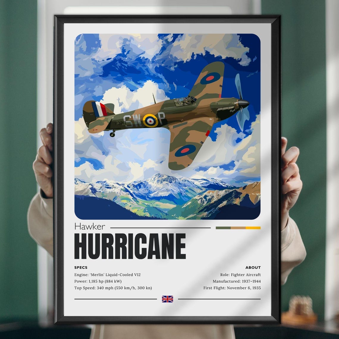 Hawker Hurricane WWII Fighter Spec Sheet British Aviation Poster