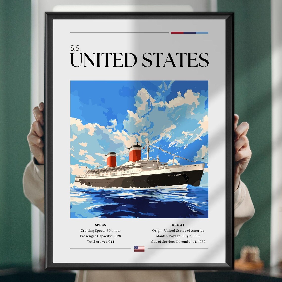 SS United States Maritime Travel Poster Print