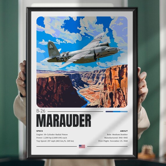 B-26 Marauder WWII Medium Bomber Specs Retro Aviation Poster