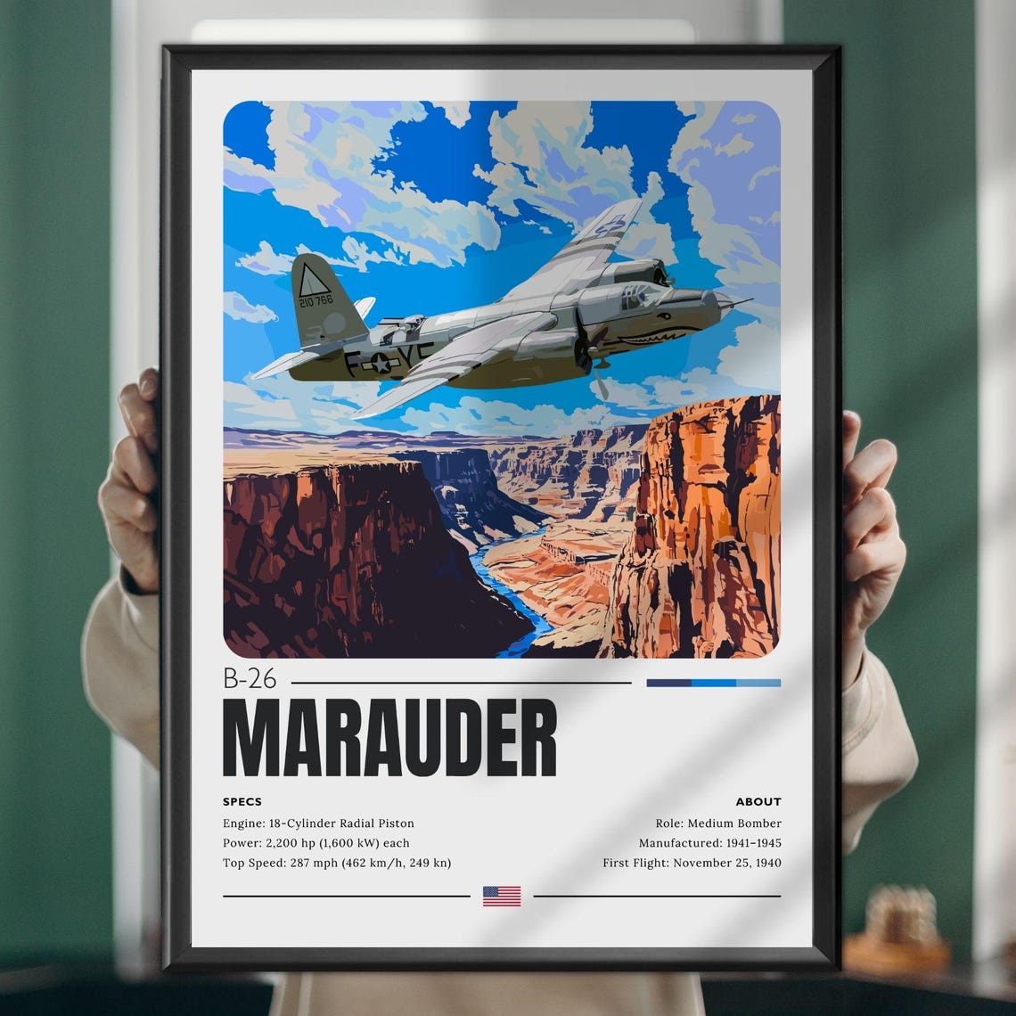 B-26 Marauder WWII Medium Bomber Specs Retro Aviation Poster
