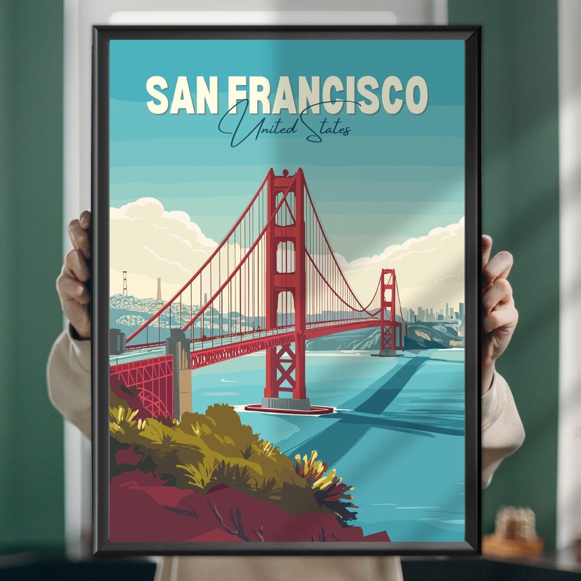 San Francisco Golden Gate Bridge Vintage Style Travel Art Poster