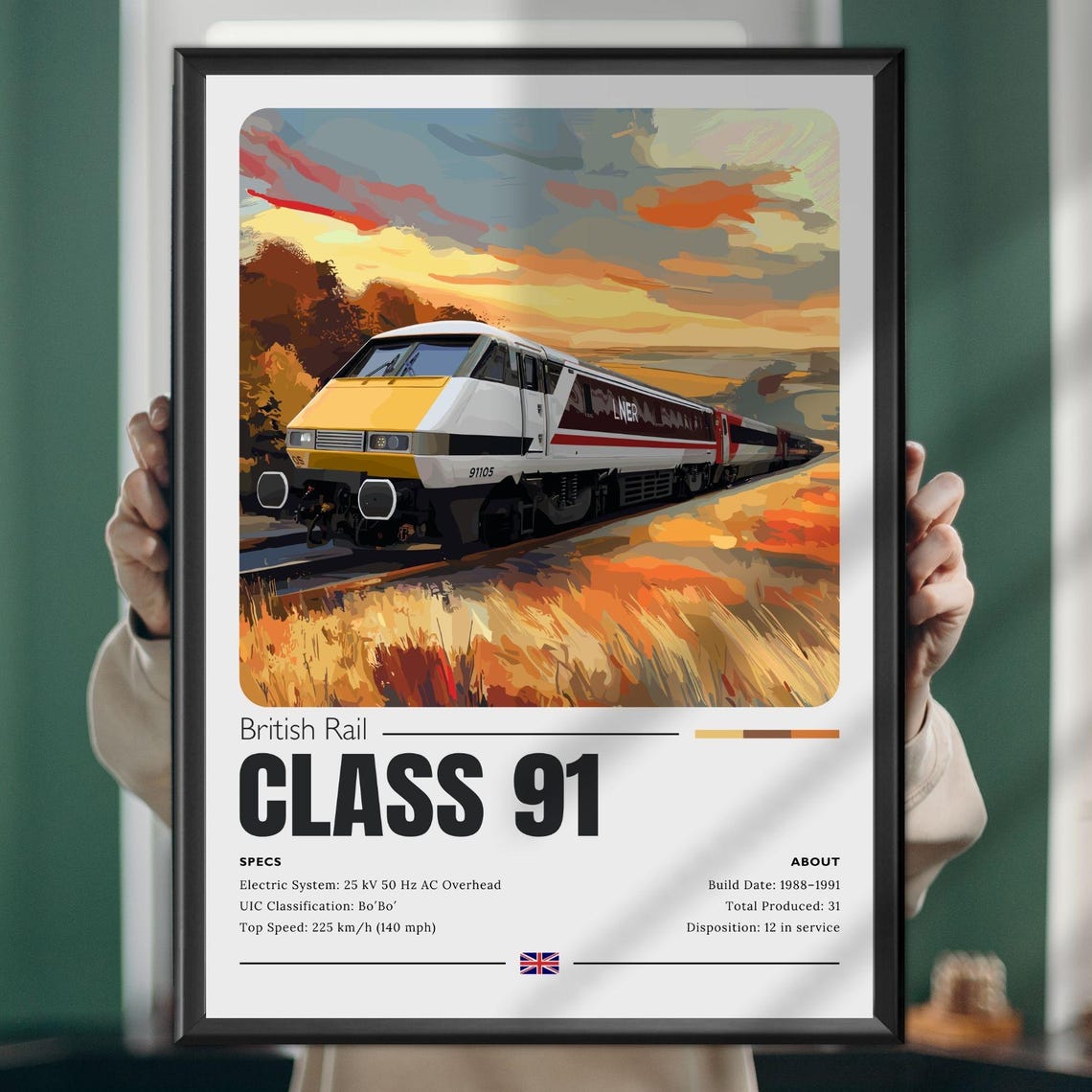 British Rail Class 91 LNER Electric Locomotive Sunset Art Poster