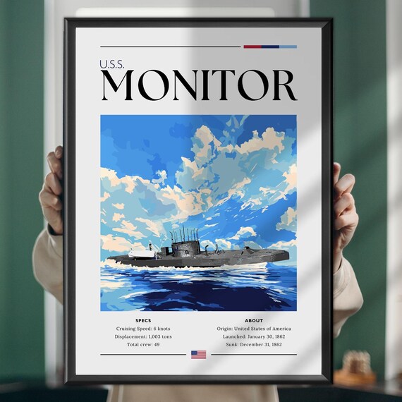 USS Monitor Civil War Ironclad Warship History Spec Sheet Poster