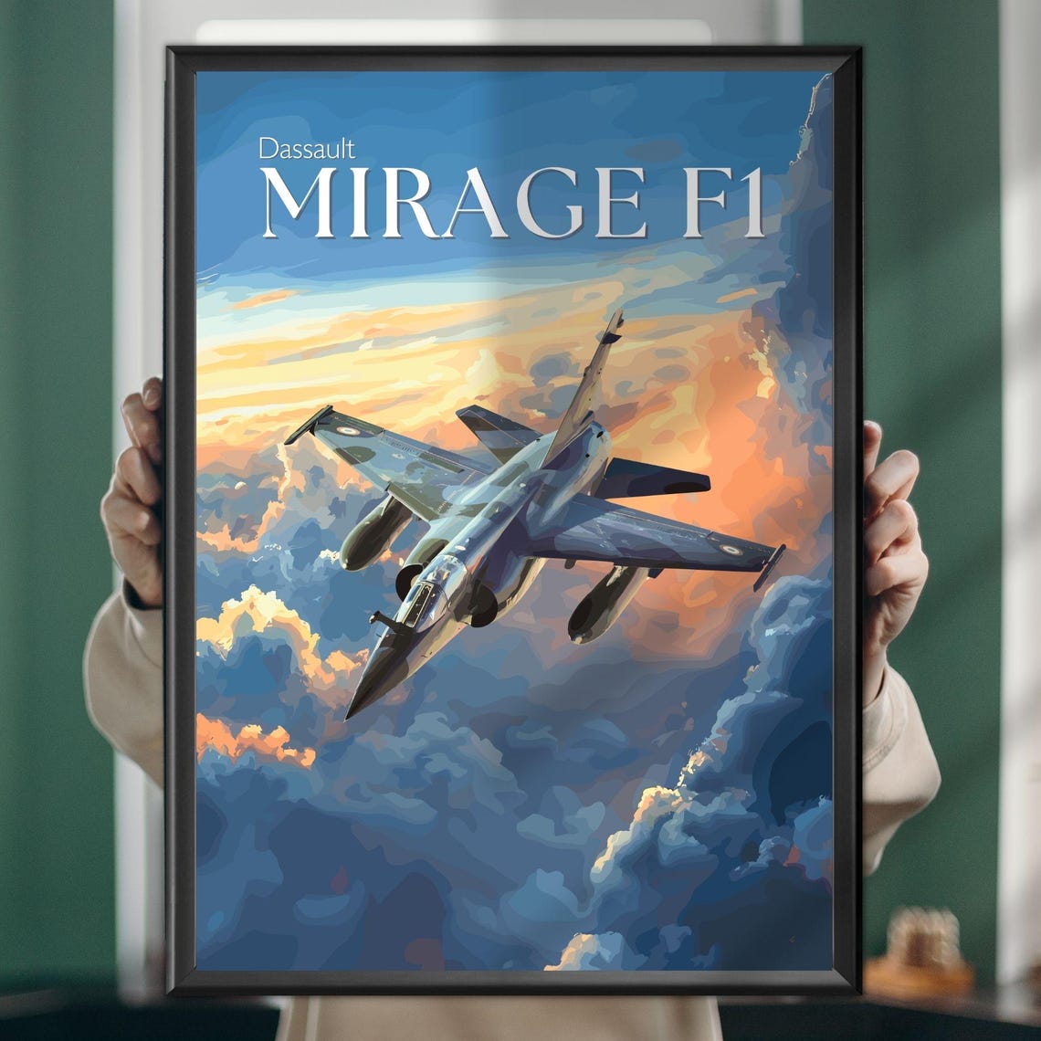 Dassault Mirage F1 French Fighter Jet Sunset Clouds Aviation Poster