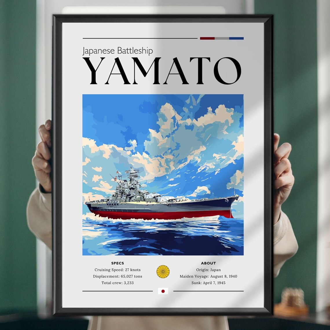 Japanese Battleship Yamato Poster Print, Maritime Ship