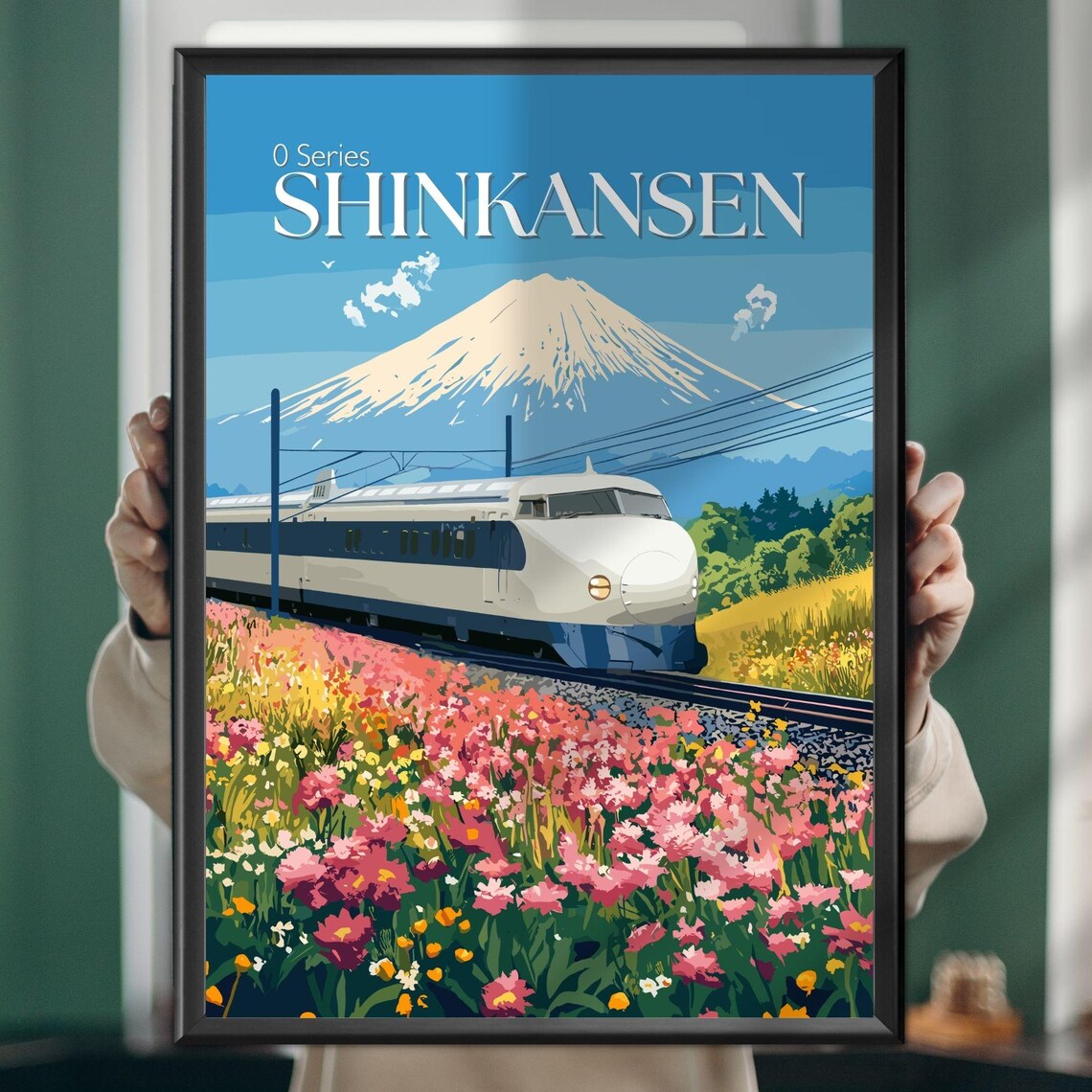 0 Series Shinkansen Bullet Train Mount Fuji Japan Travel Poster