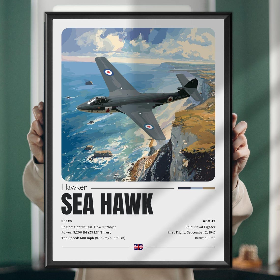 Hawker Sea Hawk Naval Jet Spec Sheet British Aviation Art Poster