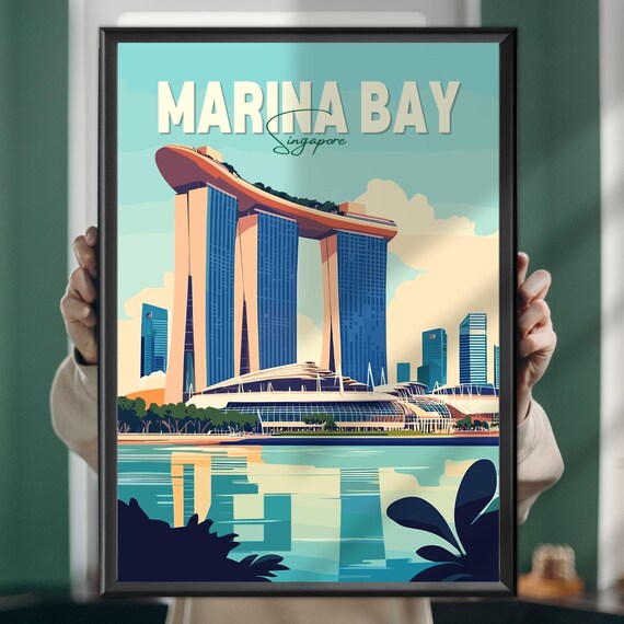 Marina Bay Sands Singapore Skyline Daytime Illustration Travel Poster