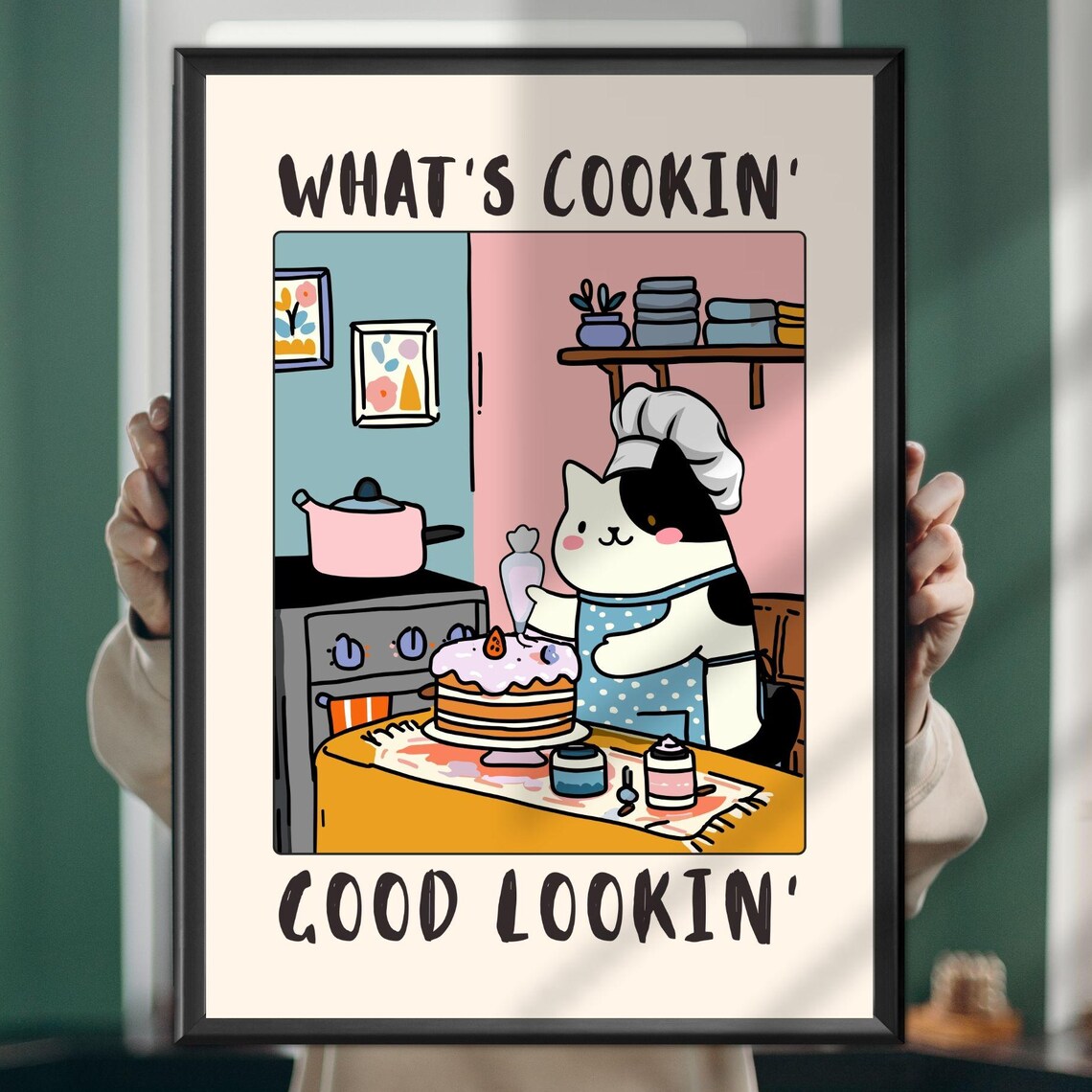 Whats Cookin Good Lookin Cat Funny Kitchen Art Print