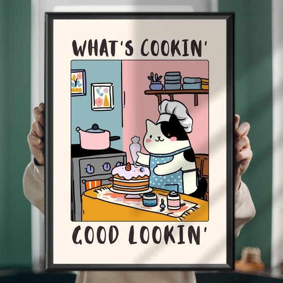 Whats Cookin Good Lookin Cat Funny Kitchen Art Print