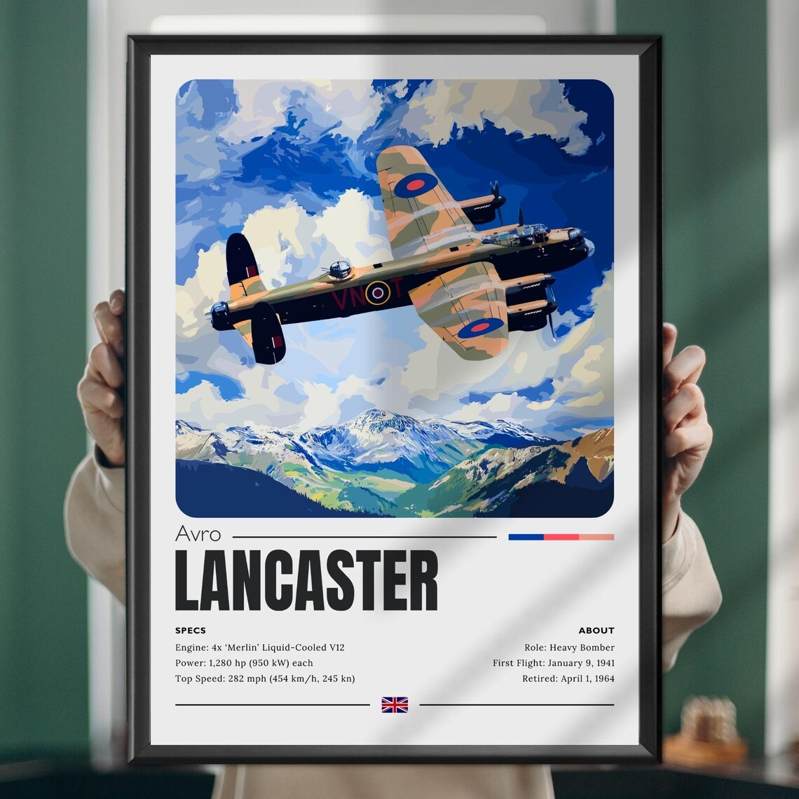 Avro Lancaster WWII Bomber Poster, Aviation Art Print