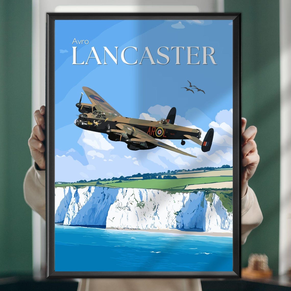 Avro Lancaster Bomber Over White Cliffs Of Dover Aviation Poster