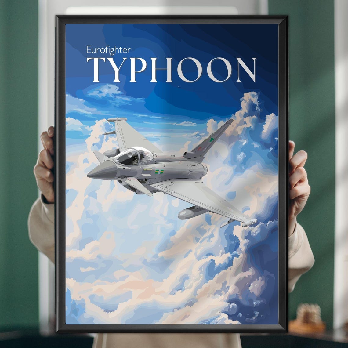 Eurofighter Typhoon Jet Fighter Clouds Military Aviation Poster