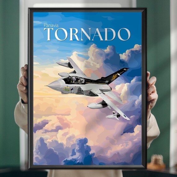 Panavia Tornado Fighter Jet Above Pastel Clouds Travel Style Poster