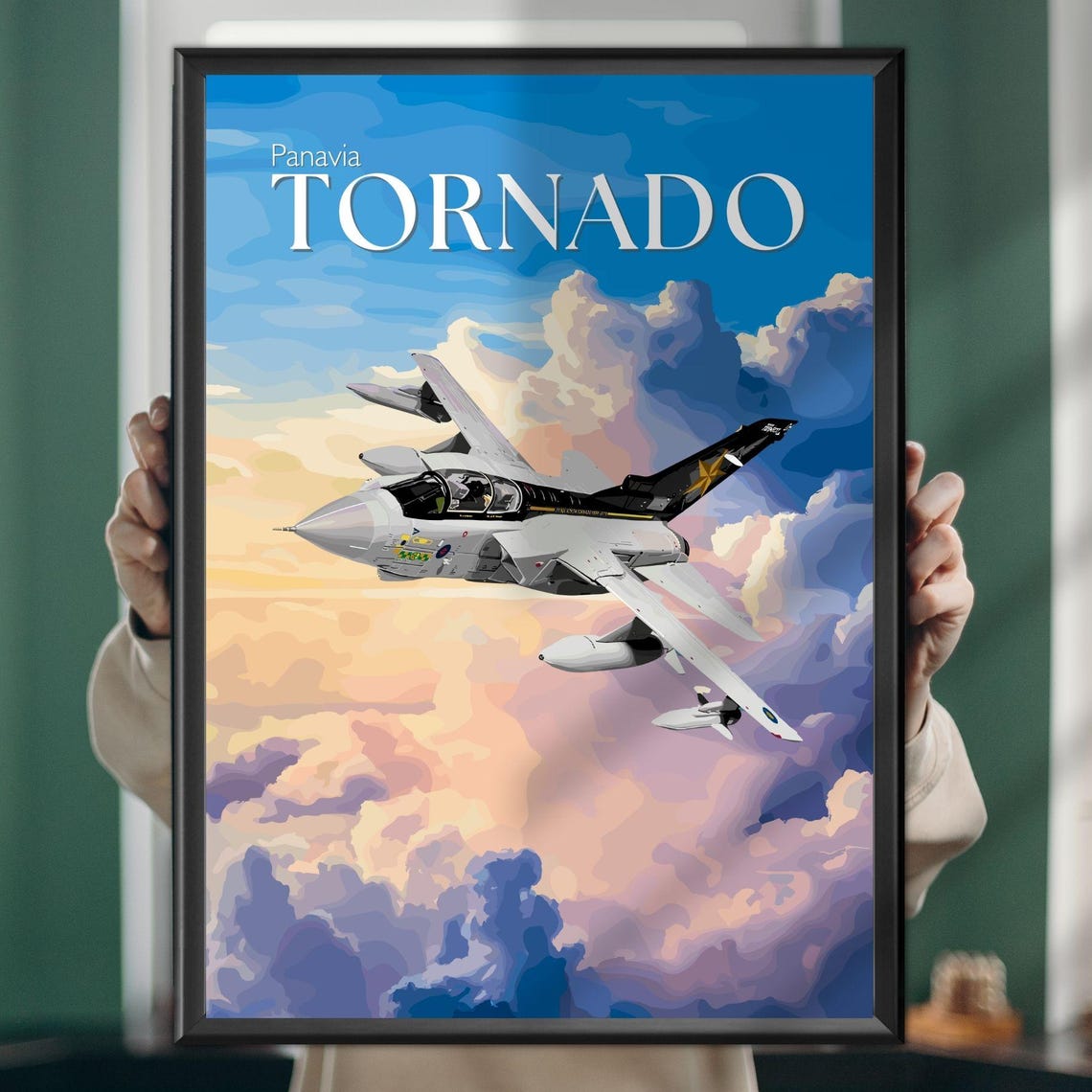 Panavia Tornado Fighter Jet Above Pastel Clouds Travel Style Poster