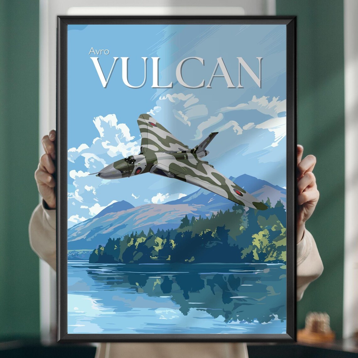 Avro Vulcan British Cold War Bomber Jet Over Lake Mountains Art Poster