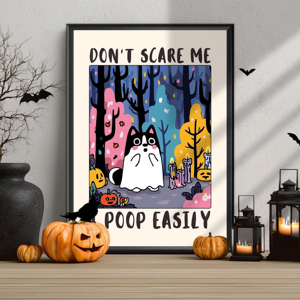 Dont Scare Me I Poop Easily Dog Poster Funny Halloween Wall Art Print Spooky Bathroom Or Office Decor