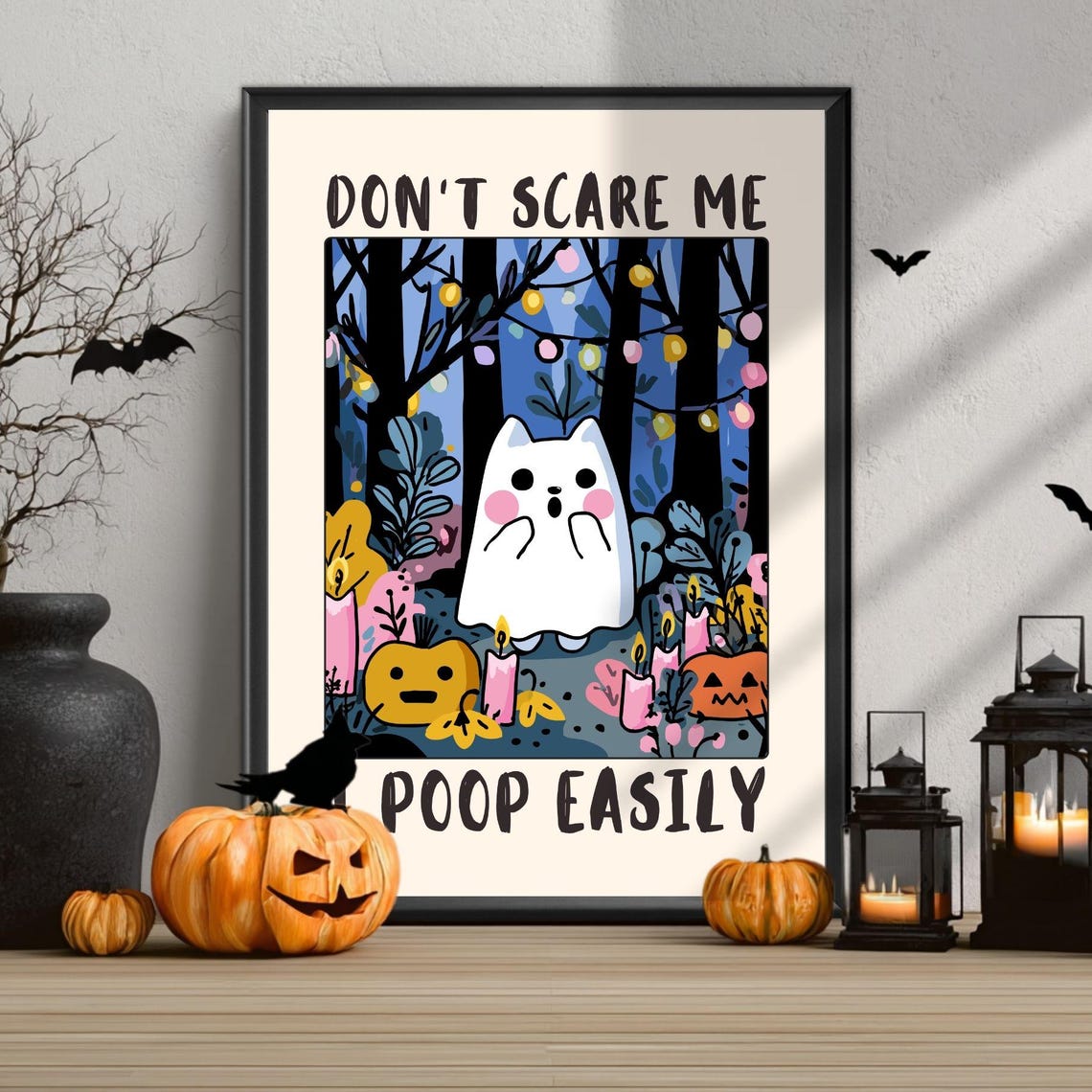 Dont Scare Me I Poop Easily Cat Poster Funny Halloween Wall Art Print Spooky Bathroom Or Office Decor