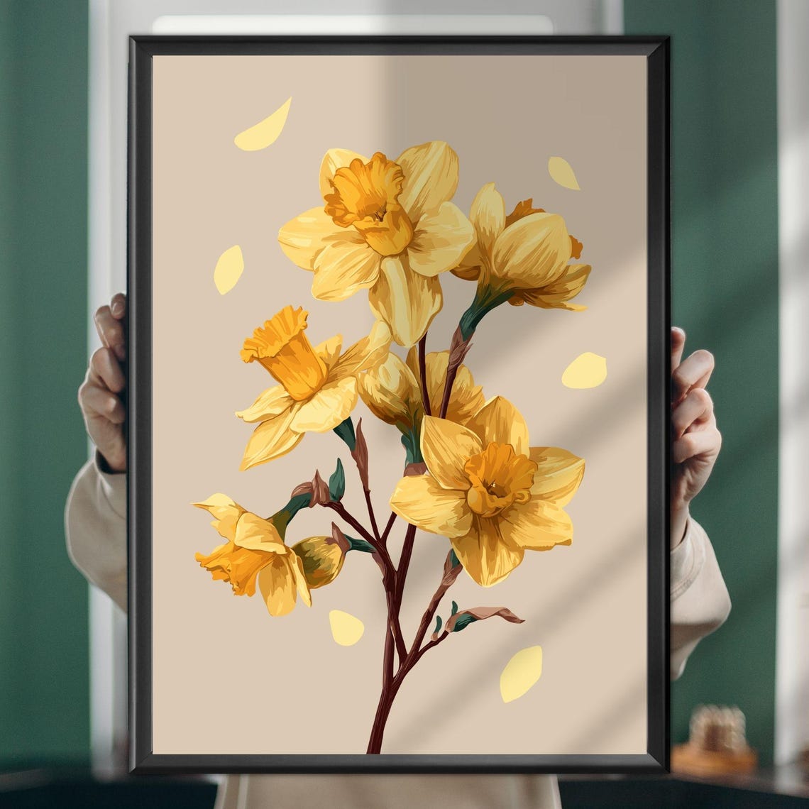 Yellow Daffodil Branch Botanical Floral Spring Bloom Art Poster