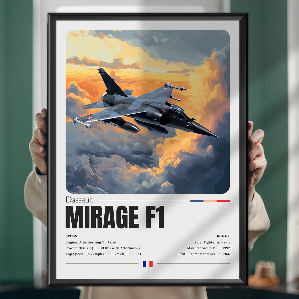 Dassault Mirage F1 French Supersonic Fighter Jet Specs Aviation Poster